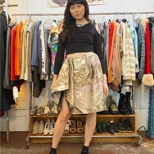 Oscar de la Renta Asymmetrical Metallic Skirt (gold, light purple, mauve)